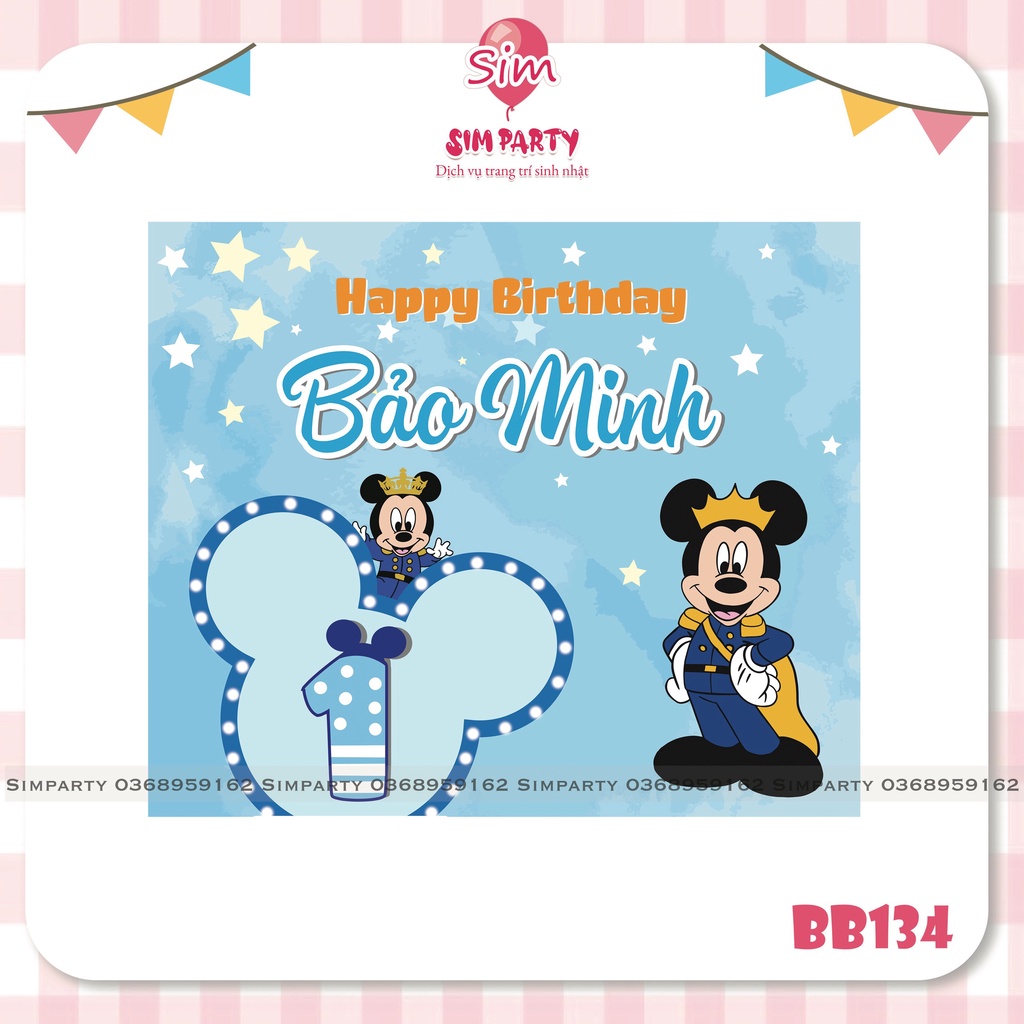 Backdrop trang trí sinh nhật bé trai bé gái phông bạt vải Silk, Hiflex in trực tiếp theo tên bé