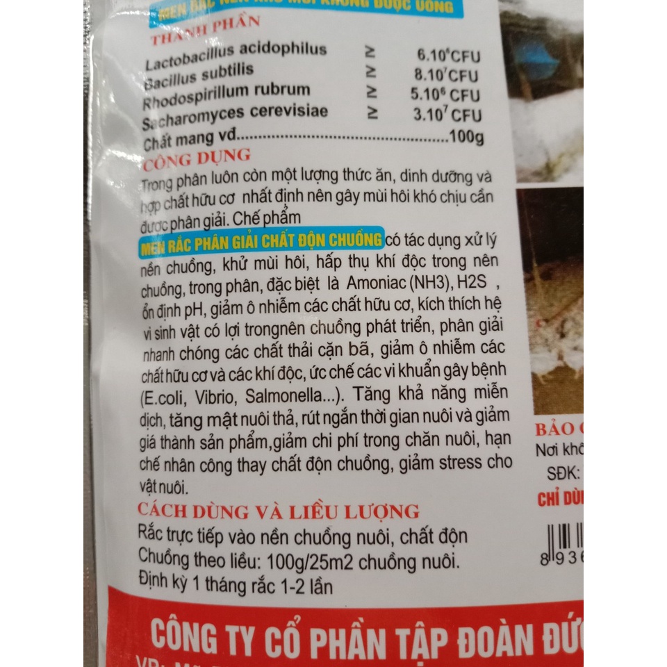 Men rắc phân giải chất độn chuồng, men vi sinh xử lí chất thải chăn nuôi, cống rãnh hết hôi thối, các chất hữu cơ, gà