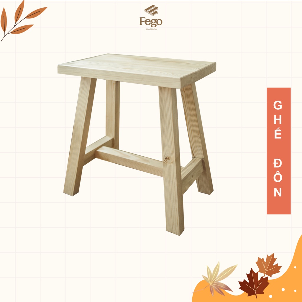 Ghế đôn FEGO0010 45x25x45cm/ Ghế gỗ ngồi ban công trang trí decor phòng khách