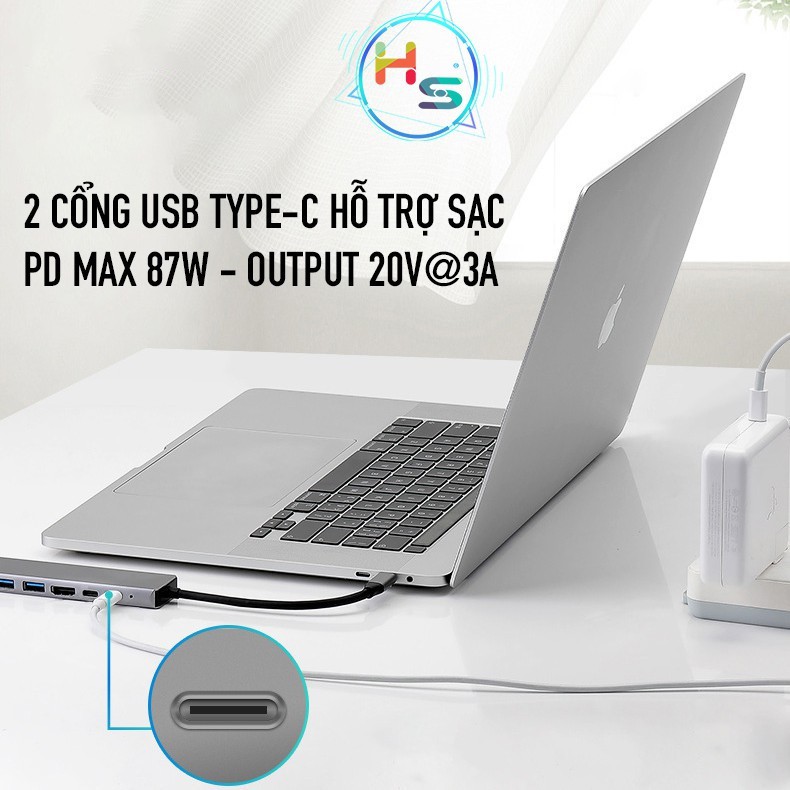 Hub chuyển đổi TypeC 8in1 Macbook Đa năng sang USB 3.0 OTG - HDMI - LAN - Cổng chuyển Type-C cho Điện thoại - Máy tính