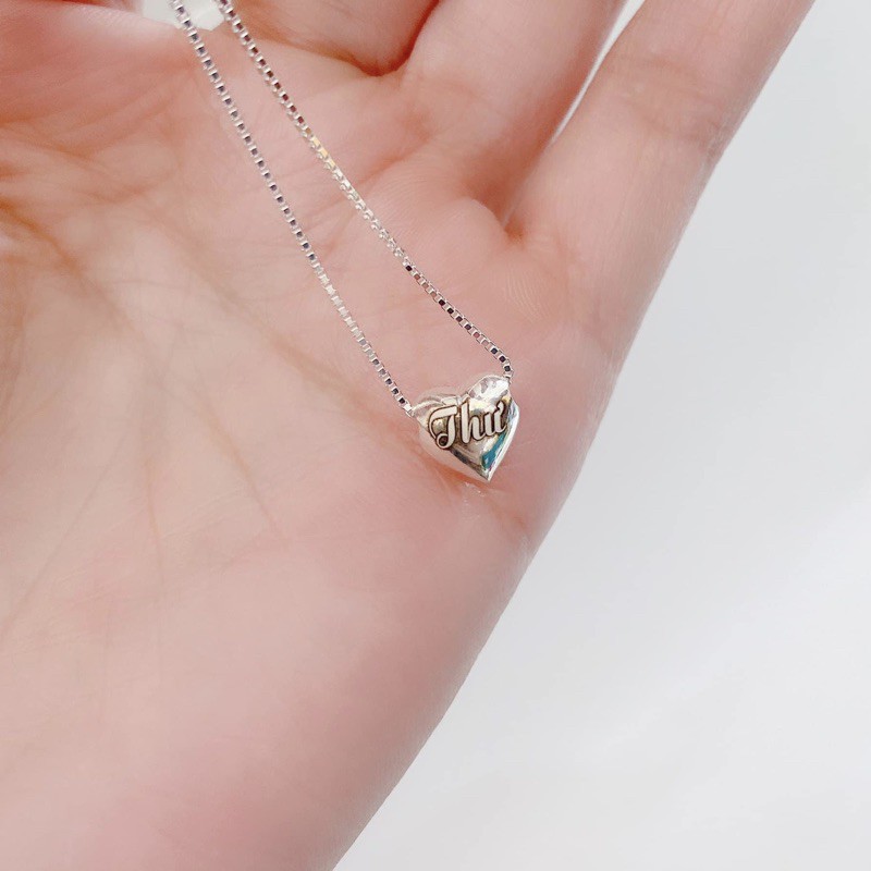 Dây chuyền tim phồng bạc ta khắc chữ theo yêu cầu - Vòng cổ tim khắc chữ - VÀNG BẠC KHẢI KHẢI