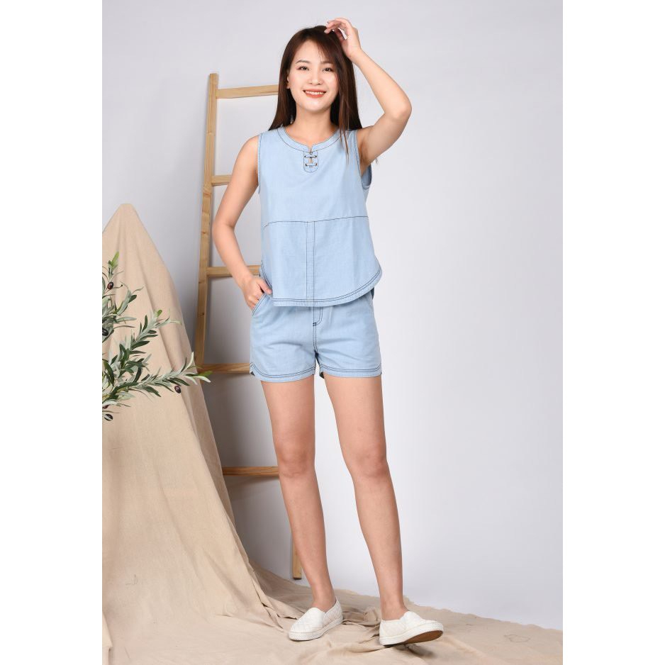 SET đồ mặc nhà WONNER _ Chất JEAN mềm mịn, thoáng mát_ dáng áo gile đuôi tôm - quần short tinh tế, cá tính