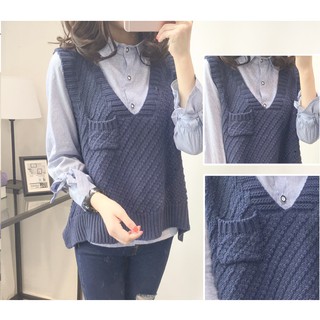 Áo Len Sát Nách Cổ Chữ V Có Túi Kiểu Dáng Cổ Điển 2020 Cho Nữ 2020