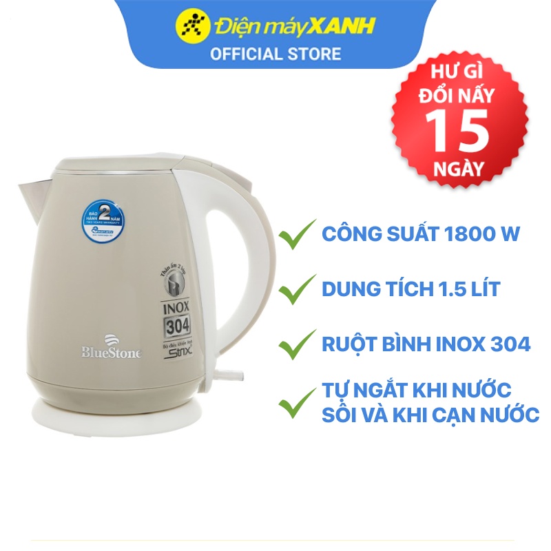 [Mã ELHADEV giảm 4% đơn 300K] Bình đun siêu tốc Bluestone 1.5 lít KTB-3453 kem