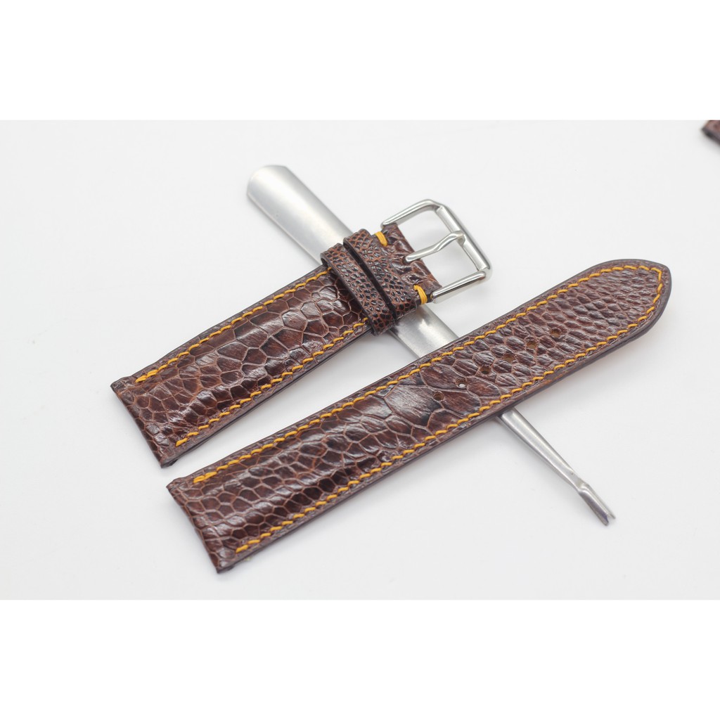 Dây Da Đồng Hồ Đà Điểu,Dây Đồng Hồ May Tay Thủ Công, Kèm Khóa Kim, Tặng Tool Tháo Và Chốt.BH 6 Tháng