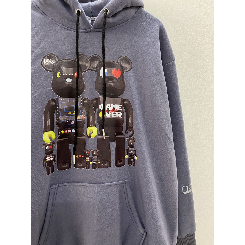 Áo Nỉ HOODIE BEARBRICK (tay áo in Phản Quang Bạc), Form Rộng CHUẨN Xu Hướng, áo nỉ bông hoodie unisex nam nữ. kkim shop