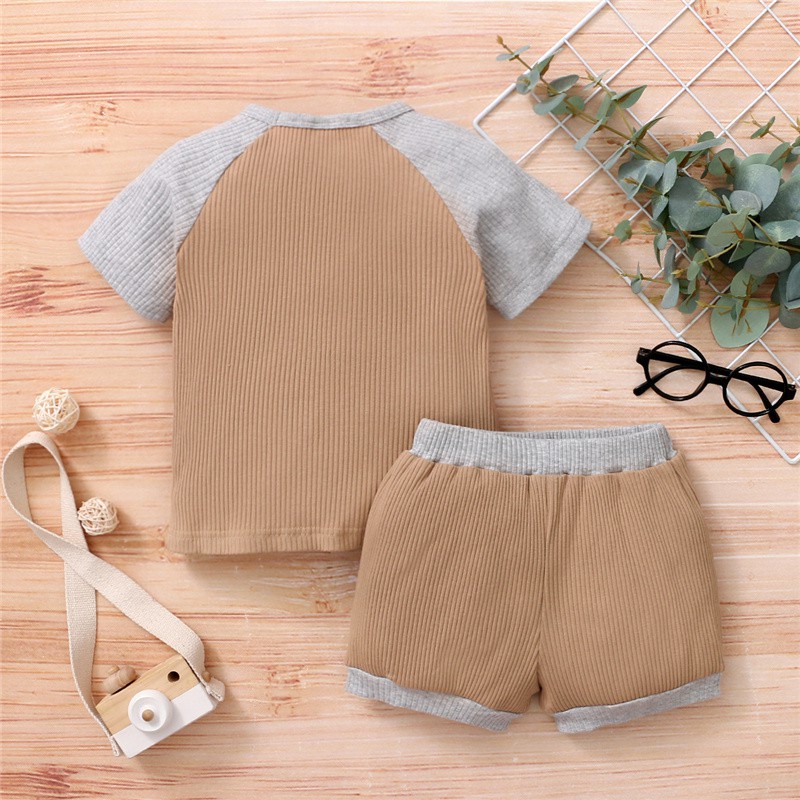 Set trang phục MIKRDOO áo thun tay ngắn và quần đùi cotton màu trơn thời trang mùa hè cho bé trai 1-6 tuổi