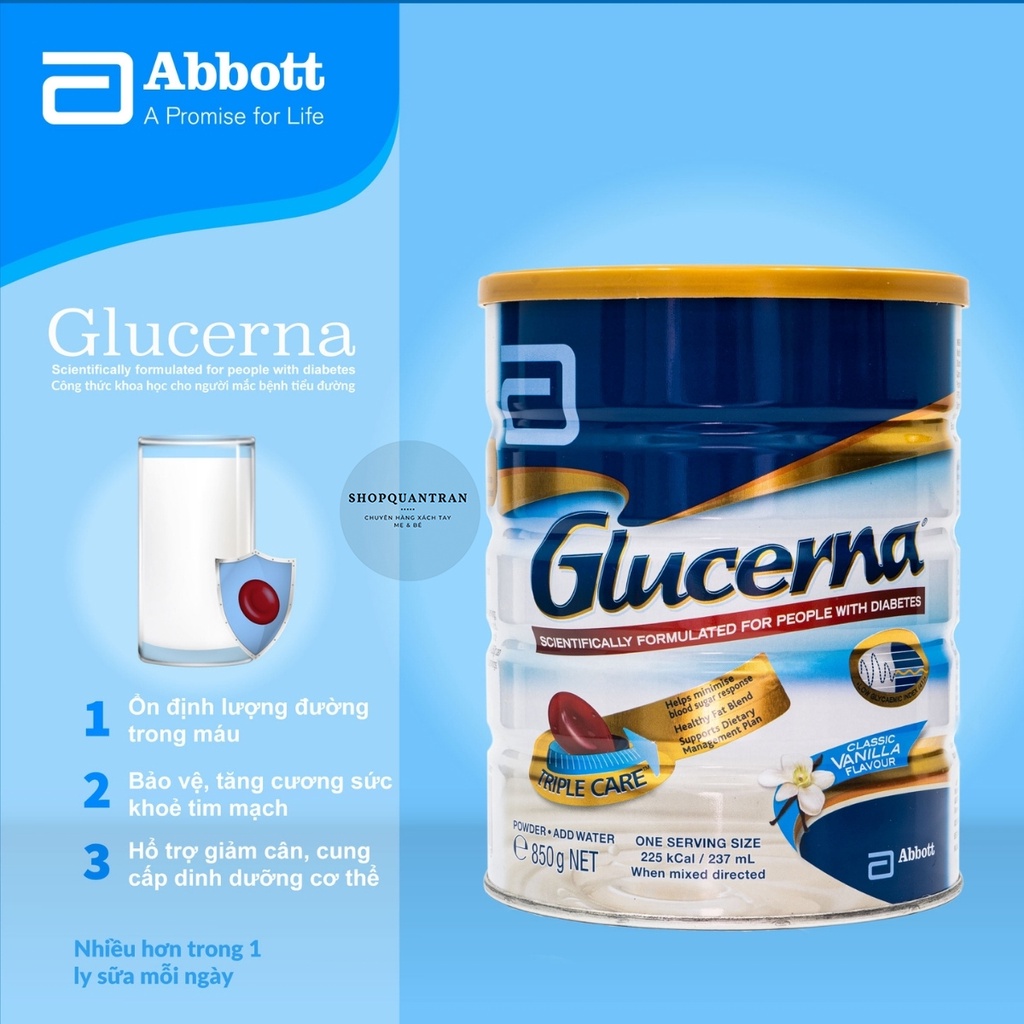 Sữa bột dành cho người bị tiểu đường Glucerna Úc hộp 850G (Date Mới 2023) hương Vanilla chính hãng giá tốt