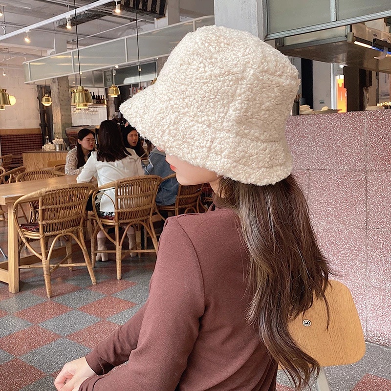 Mũ tai bèo vải lông mềm mại màu trơn thời trang vành rộng giữ ấm mùa đông