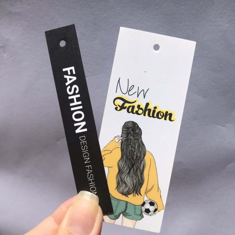 Mác quần áo, Tag Nhãn quần áo, THIẾT KẾ IN ẤN cho shop quần áo, bìa cứng, cán màng k thấm nước set 100 mác -size 9x3.6cm