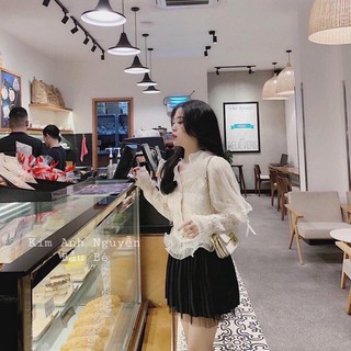 Chân váy xếp ly pha chân ren QC