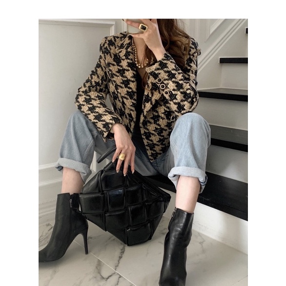 [Có ảnh thật]Áo khoác blazer dạ hoạ tiết răng sói houndstooth thanh lịch SAM SAM BOUTIQUE | BigBuy360 - bigbuy360.vn