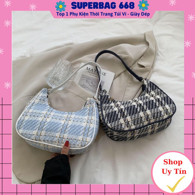 Túi Đeo Chéo Nữ Đẹp FREESHIP Túi Kẹp Nách Kẻ Dạ Superbag668 SPB 98