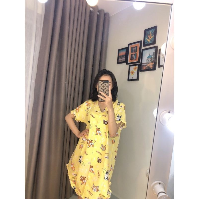 [HCM] Đầm ngủ sơ mi mặc nhà hoạt hình kate lụa mát mềm mịn_Thiên Tuệ store