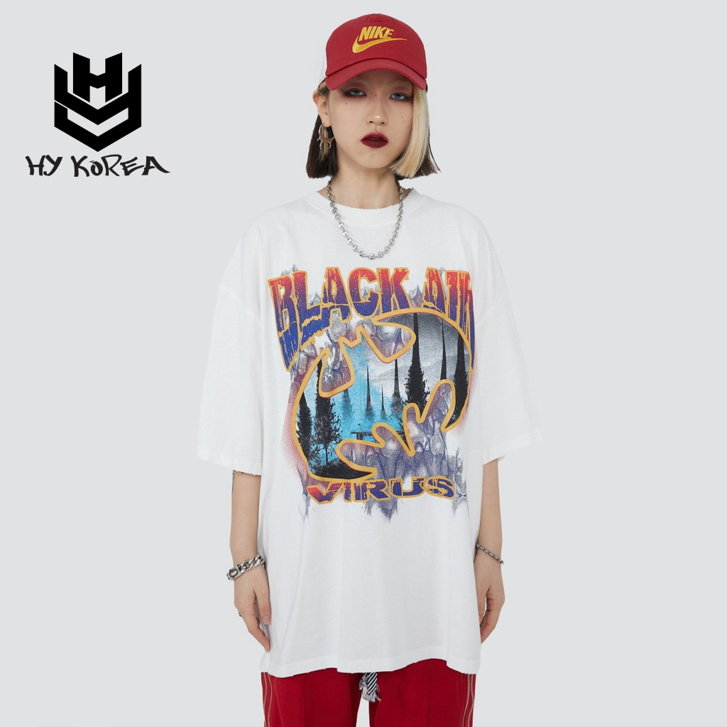 Áo Phông HY KOREA Tay Lỡ Nam Nữ Black Air Unisex Form Rộng TLLC59