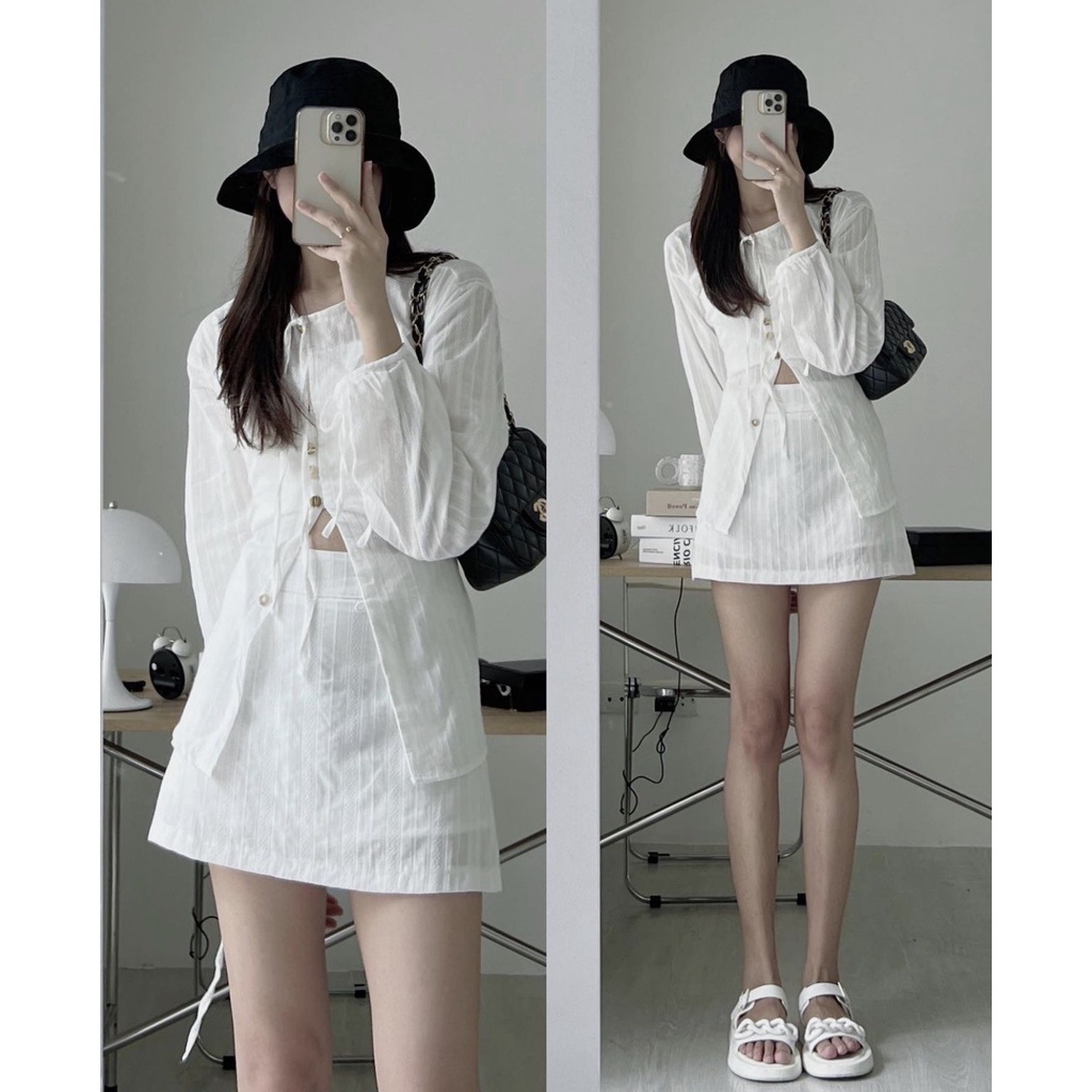 SET 3IN1 ÁO VOAN TƠ DÀI TAY + ÁO 2 DÂY + QUẦN SHORT