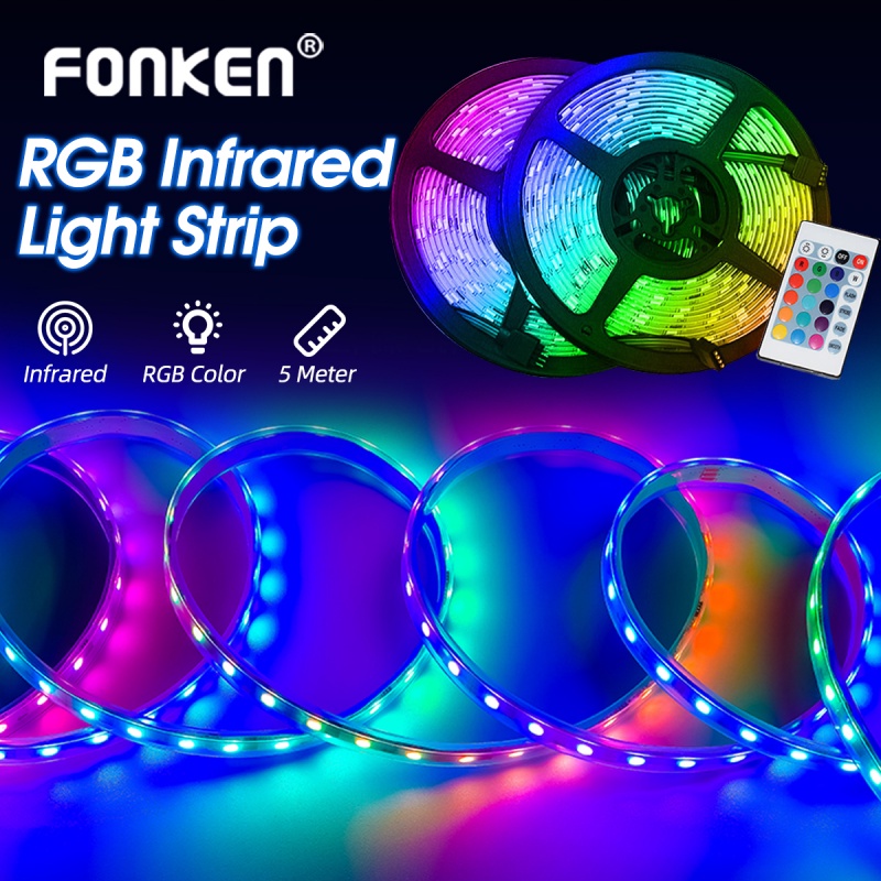 Dây đèn LED FONKEN màu RGB DC dài 5M linh hoạt chống thấm nước kèm điều khiển + thiết bị chuyển đổi nguồn