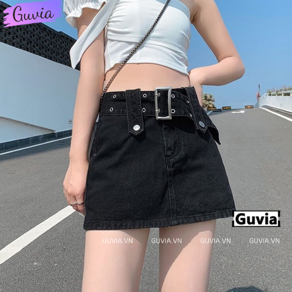Chân Váy CHỮ A KÈM THẮT LƯNG Nữ Kiểu Ôm Body Kaki, Chân Váy Có Lót Trong Lưng Cạp Cao GUVIA CV11