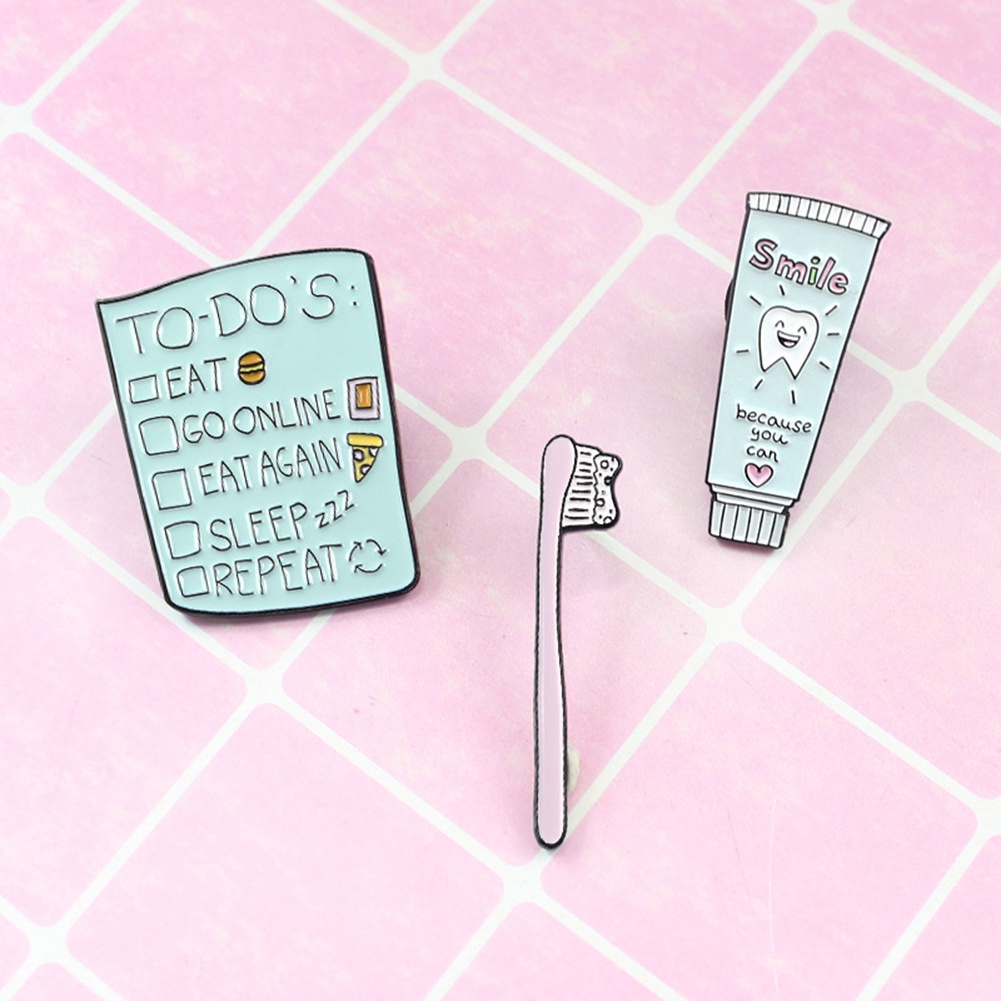 Ghim cài áo hình bàn chải/ kem đánh răng/ danh sách việc cần làm độc đáo