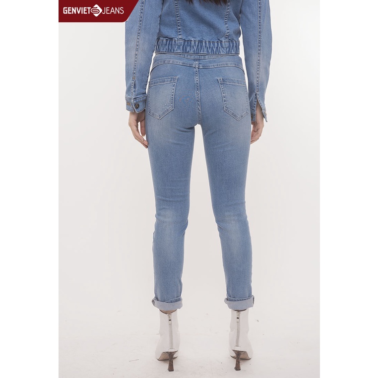 Quần Dài Jeans Nữ Genviet Phong Cách Chất Độc Lạ Cá Tính Rách Gối Hoang Dại BụiTQ103J774