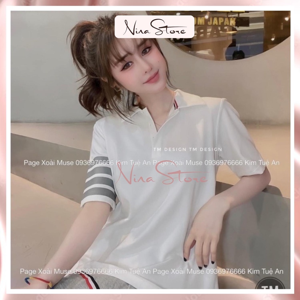 Sét áo polo nữ kèm chân váy xếp ly 3 sọc ngắn năng động đi học NinaStore
