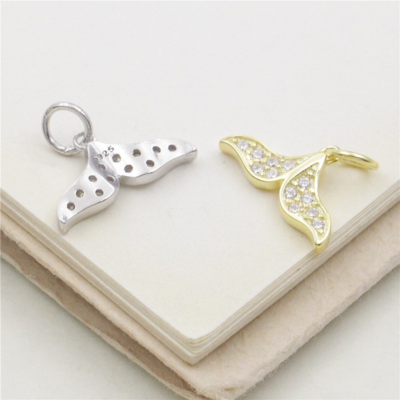 Charm bạc móc treo đuôi cá heo có đính đá (Có thể làm mặt dây chuyền) - Charm bạc 925 - Mã CB510