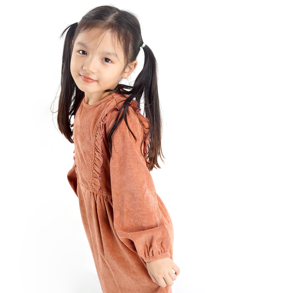 Váy bé gái SAYME đầm nhung tăm dáng xòe bèo nhún Feminist GCDR0023-24