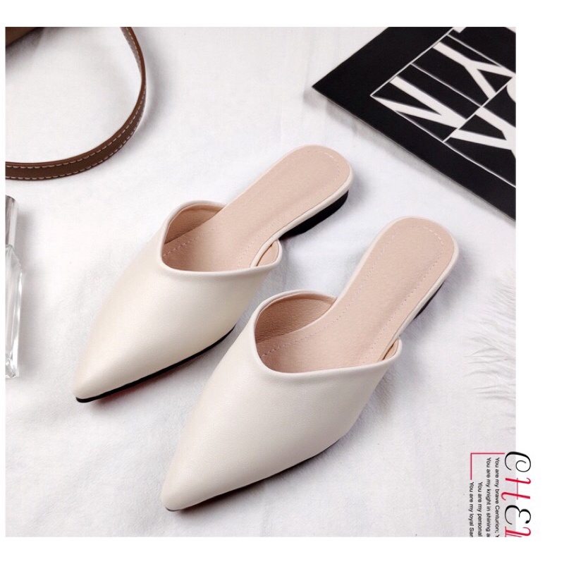 Giày sục nữ gót thấp mũi nhọn kiểu dáng đơn giản 2 màu, SB17 Oula Store