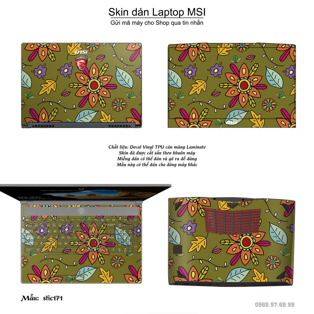 Skin dán Laptop MSI in hình Hoa văn sticker _nhiều mẫu 28 (inbox mã máy cho Shop)