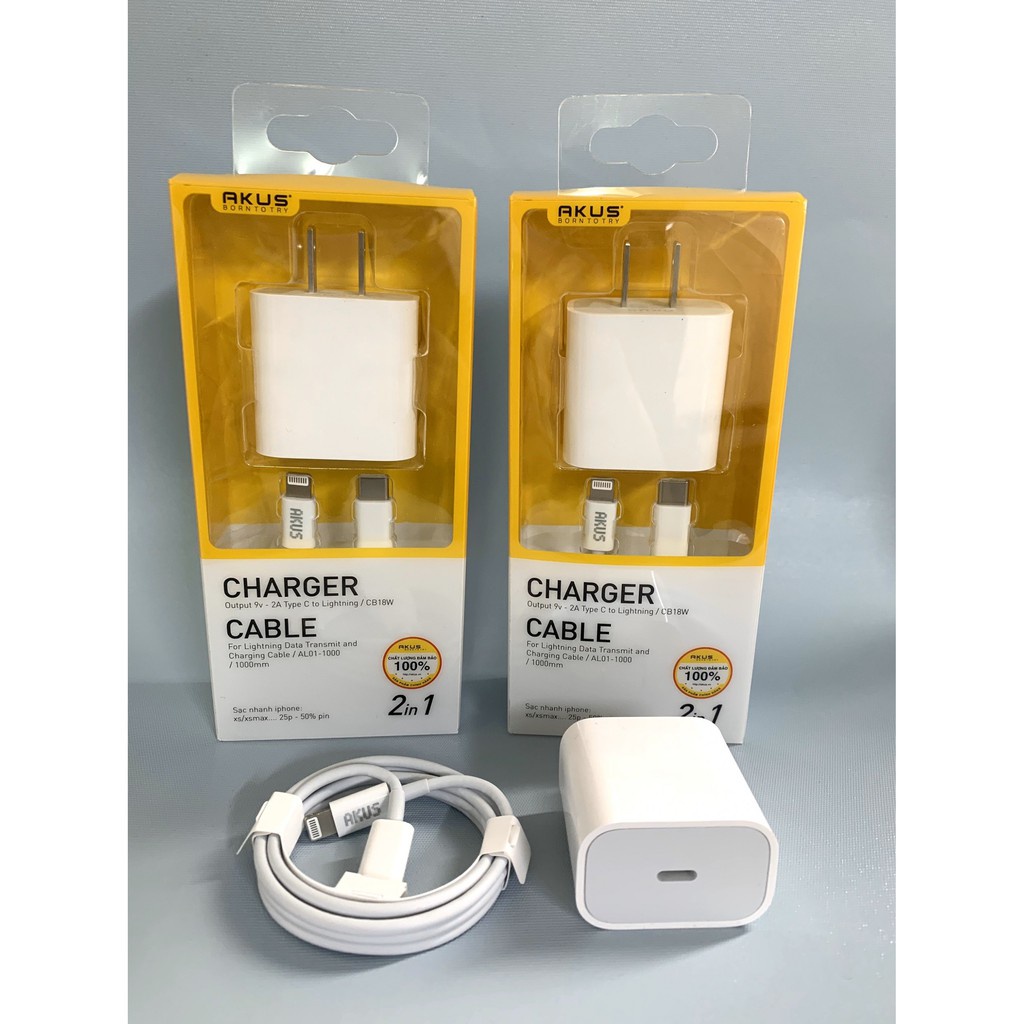 (Hàng Mới Về) Combo Cáp Củ Sạc Nhanh iPhone - CB18W - Akus Chính Hãng