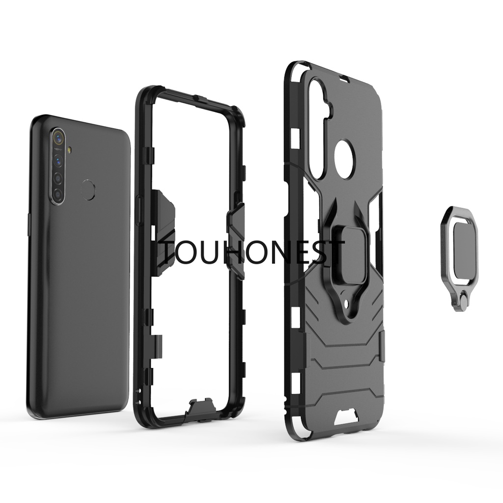 Ốp Điện Thoại Cứng Chống Sốc Kèm Vòng Đỡ Kim Loại Cho Casing Oppo Realme 5 Pro Case Realme 5i Case Realme Q5i Case Realme V23 Case Armor PC Shockproof Hard Cassing Cover Cases With Metal Ring Stand Phone Case