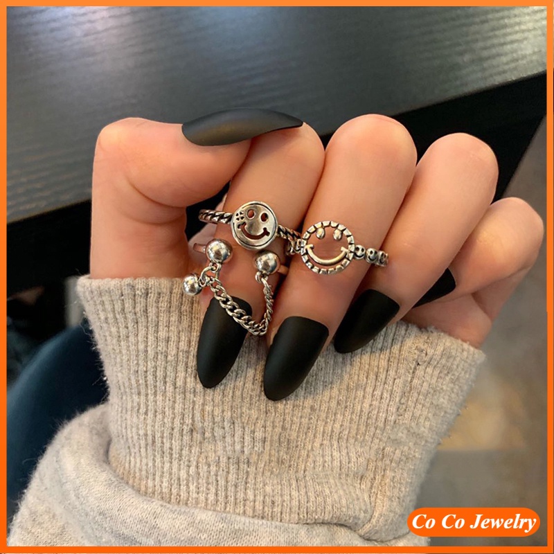 Nhẫn mạ bạc 925 thiết kế hình mặt cười xinh xắn cho nữ