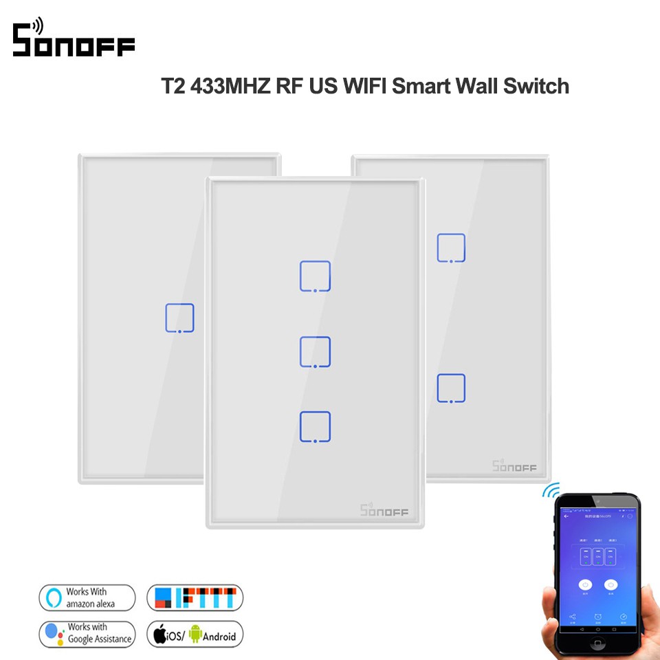 Công tắc điện thông minh wifi Sonoff T2 US 1,2,3 Nút - Chính Hãng Sonoff