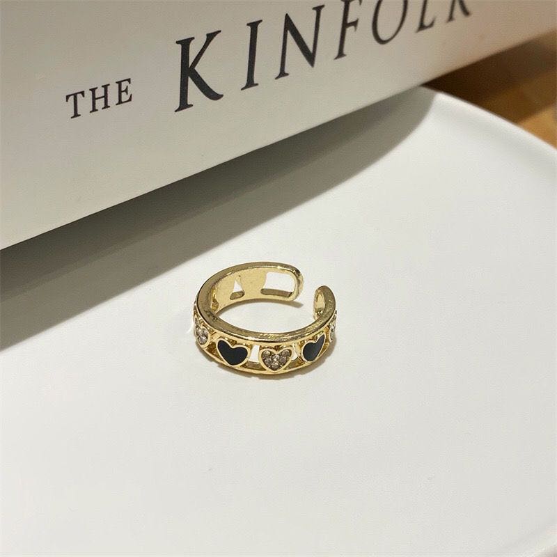 iF YOU Nhẫn   mạ bạc kiểu trái tim đính đá phong cách Hàn Quốc