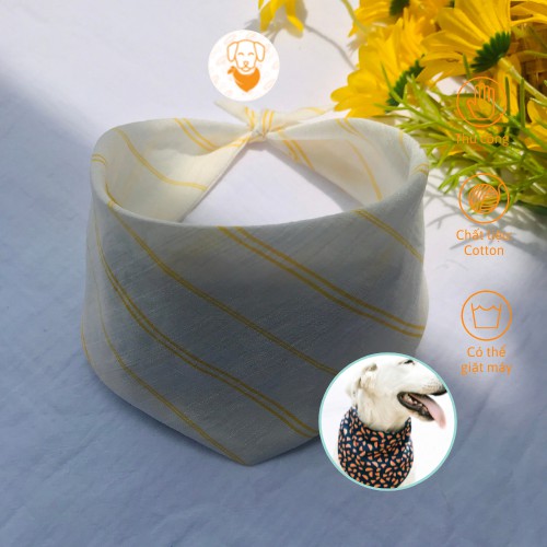 khăn quàng cổ cho thú cưng dạng buộc tay hoạ tiết sọc vàng
