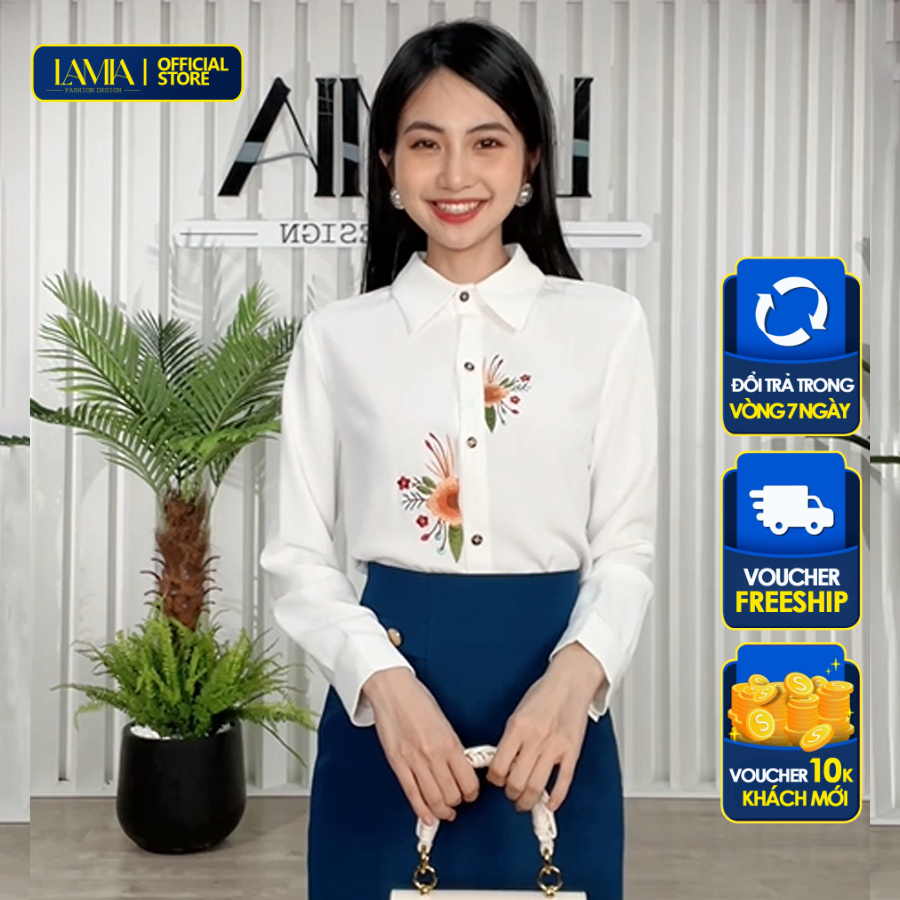 Lamia Design Áo Sơ Mi Thêu Phối Chân Váy Tinh Tế