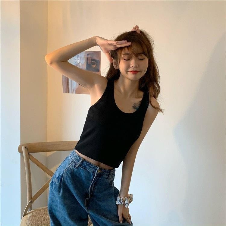 Áo hai dây dệt kim ZHELIHANGFEI dáng ngắn quyến rũ