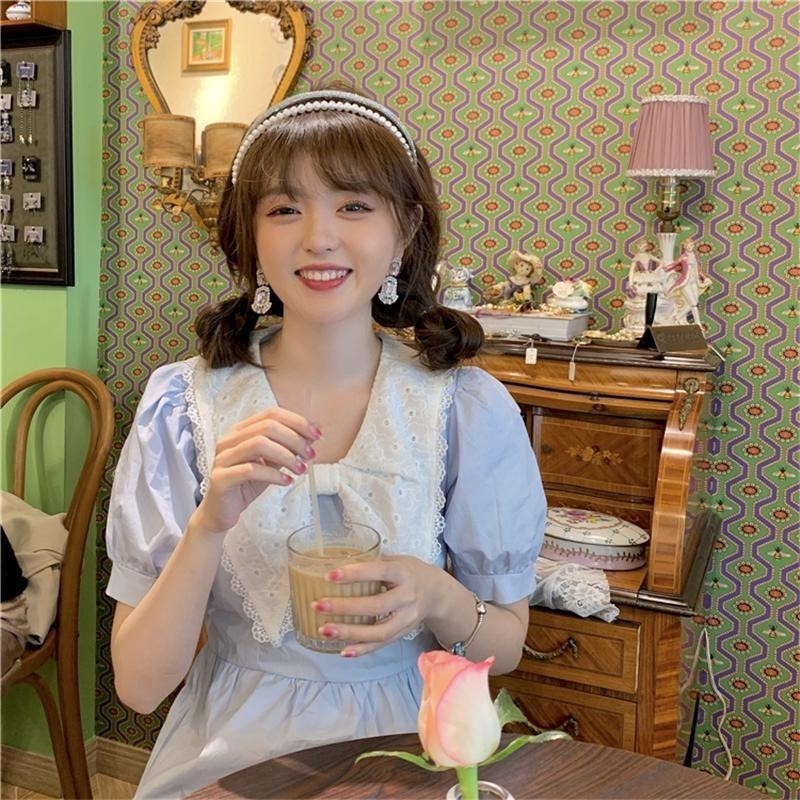 Đầm Công Chúa Tay Phồng Cổ Búp Bê Phối Nơ Thời Trang Mùa Hè