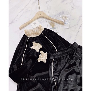 Bộ nữ nhung phối viền bèo trắng