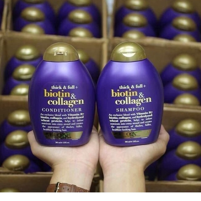 Dầu Gội Và Dầu Xả Dưỡng Tóc Dày Và Suôn Mượt - OGX Thick and Full Biotin Collagen 385ml