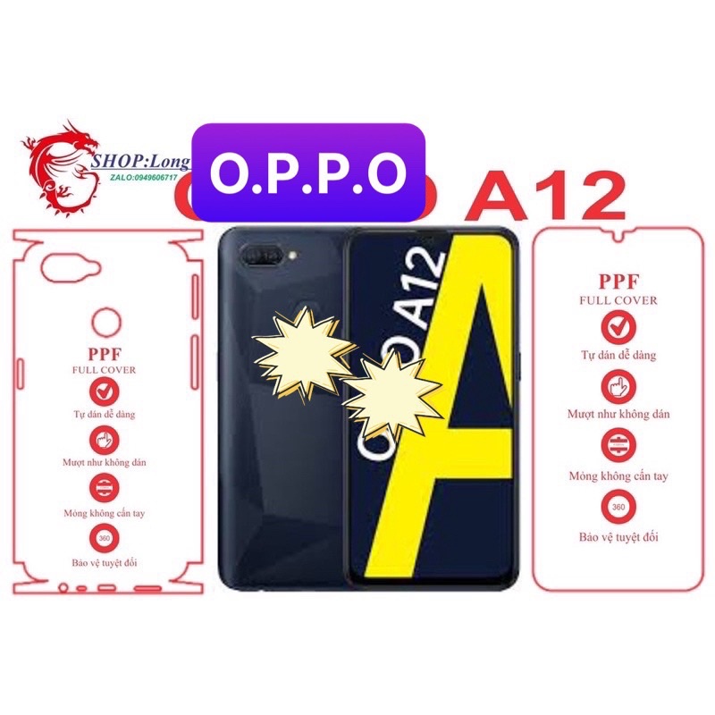 O.P.P.O  A12 miếng dán trong Ppf mặt sau và mặt trước chống va đập chống trầy xước