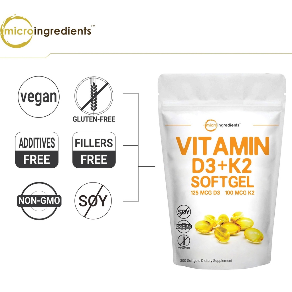 Thực Phẩm Bổ Sung Micro Ingredients - Vitamin D3 + K2 (300 viên)