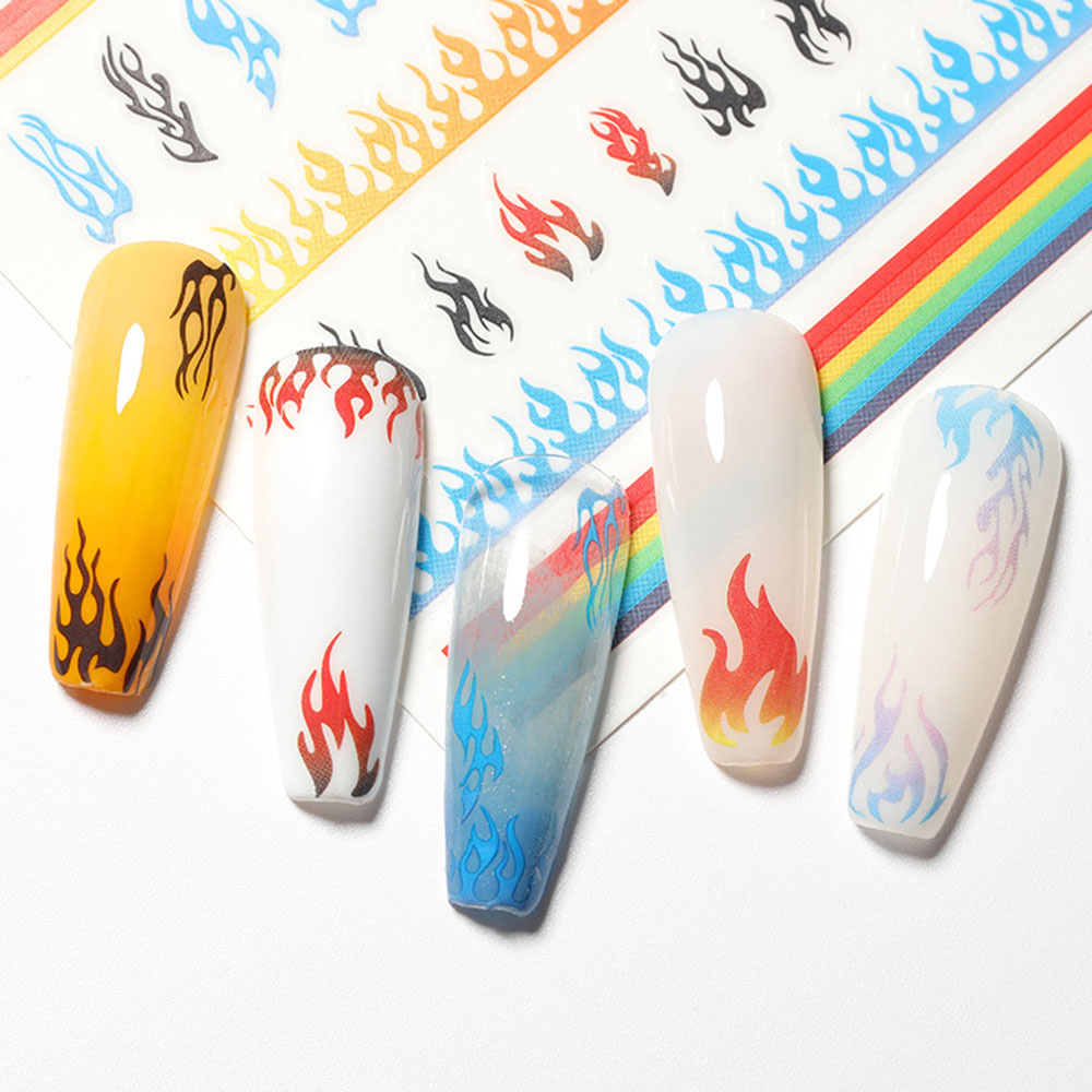 [Hàng mới về] Miếng dán trang trí móng tay hình ngọn lửa 3d nhiều màu sắc thời trang DIY