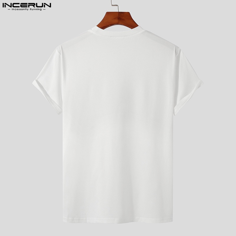 Áo INCERUN tay ngắn cổ tròn họa tiết lông vũ thời trang dành cho nam