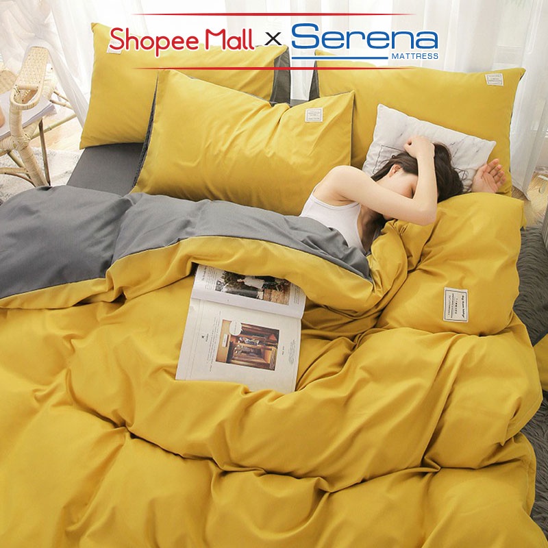 Bộ Ga Giường 5 Món Cotton Tici SERENA Chính Hãng Bộ Vỏ Chăn Ra Drap Gối Đệm Nệm Trải Phủ Bọc Giường Trần Bông Đẹp