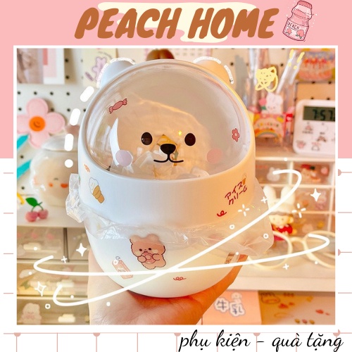 Thùng Rác Mini Nắp Lật Hình Chú Mèo Có Tai Cute Ngộ Nghĩnh Decor Bàn Học Lọ Cắm Bút Nhựa Mỹ Phẩm Đa Năng Gấu Đáng Yêu