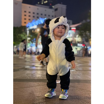 Bộ body hình gấu trúc Chất liệu lông nhung cho bé 0-24 tháng tuổi