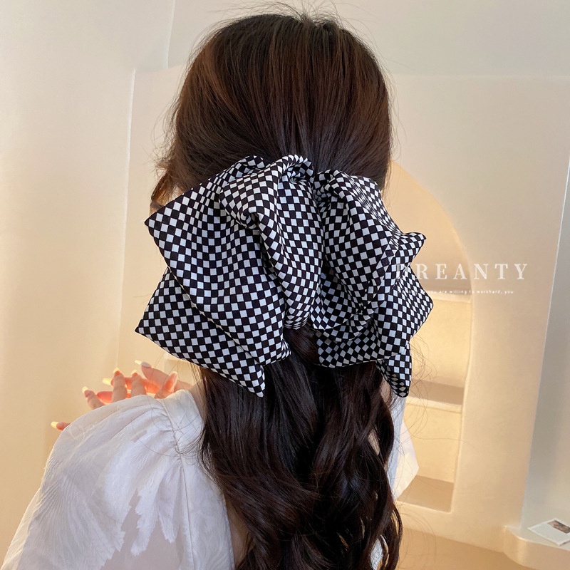 Kẹp Tóc Nơ Họa Tiết Caro Trắng Đen Đơn Giản Thời Trang Hàn Quốc