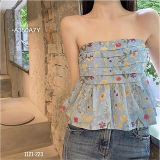 Áo Kiểu Peplum Hoa Xếp Ly Áo Babydoll Hoa Tiết Cúp Ngực Vải Lụa Áo Xinh Đi Biển Hàng XK