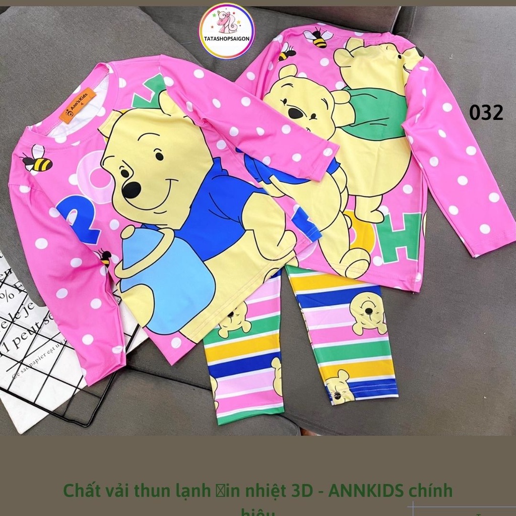 Đồ ngủ bé gái dài tay chất thun lạnh in 3D pony mickey kitty size đại 22 đến 40kg